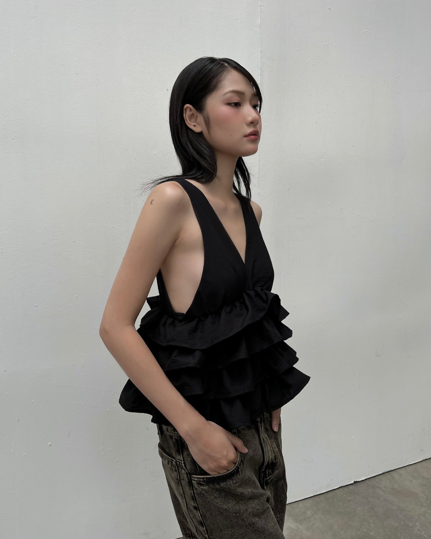 MELANCHOLY ROSELLE TIERED TOP (BLACK)