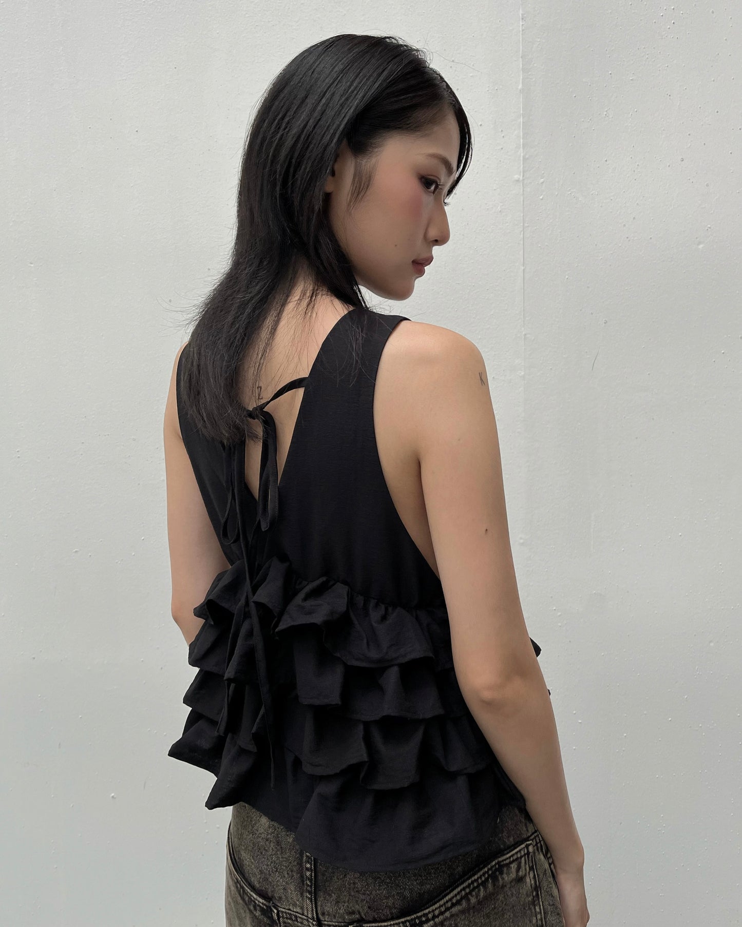 MELANCHOLY ROSELLE TIERED TOP (BLACK)