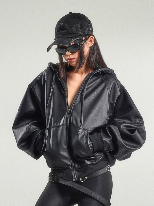 Oversized Leather Zip Hoodie