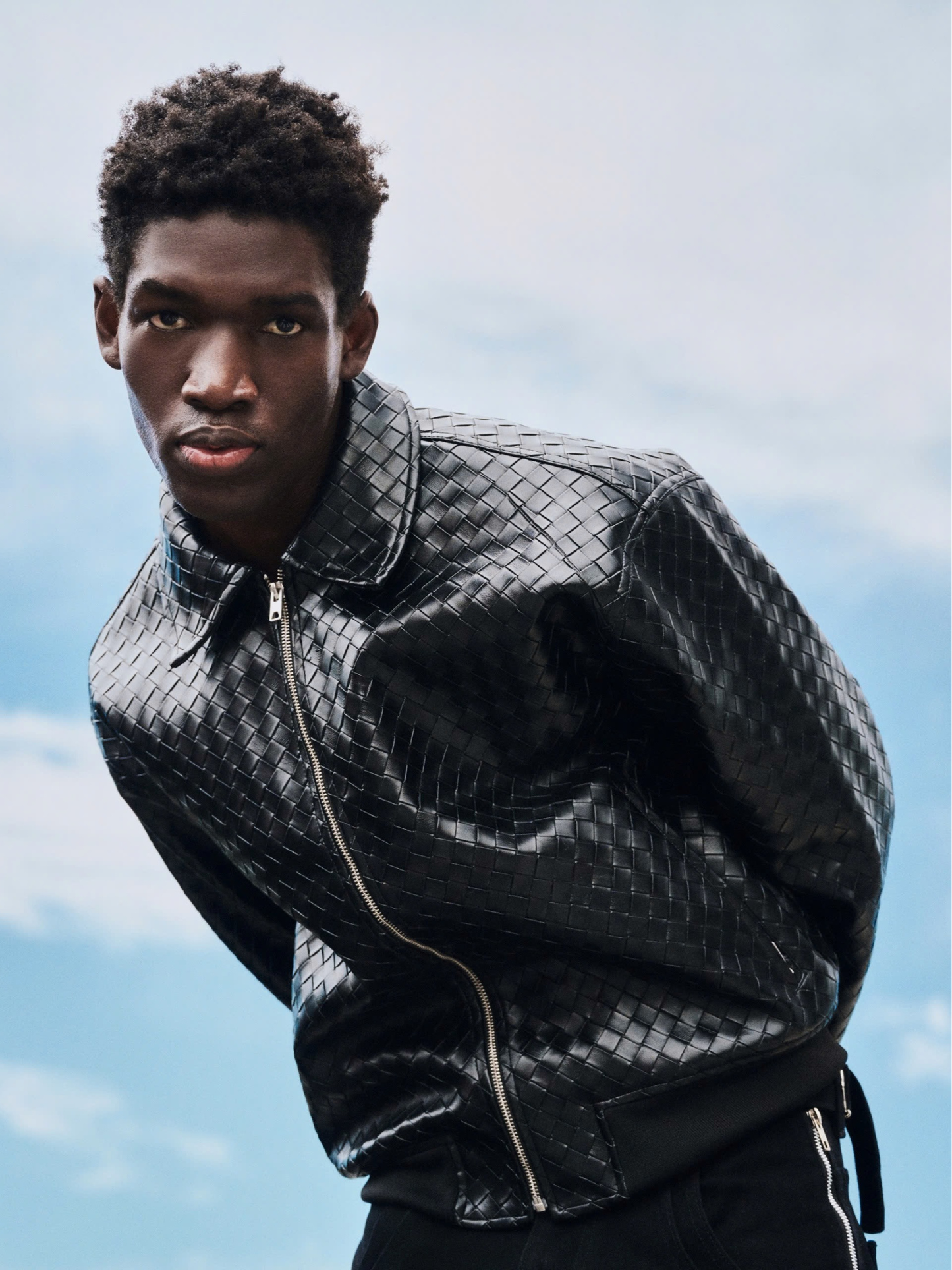 Faux Woven Leather Bomber