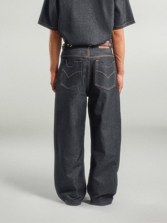 Fly Button Raw Denim Pants