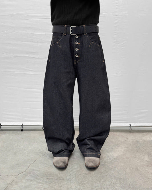 Fly Button Raw Denim Pants
