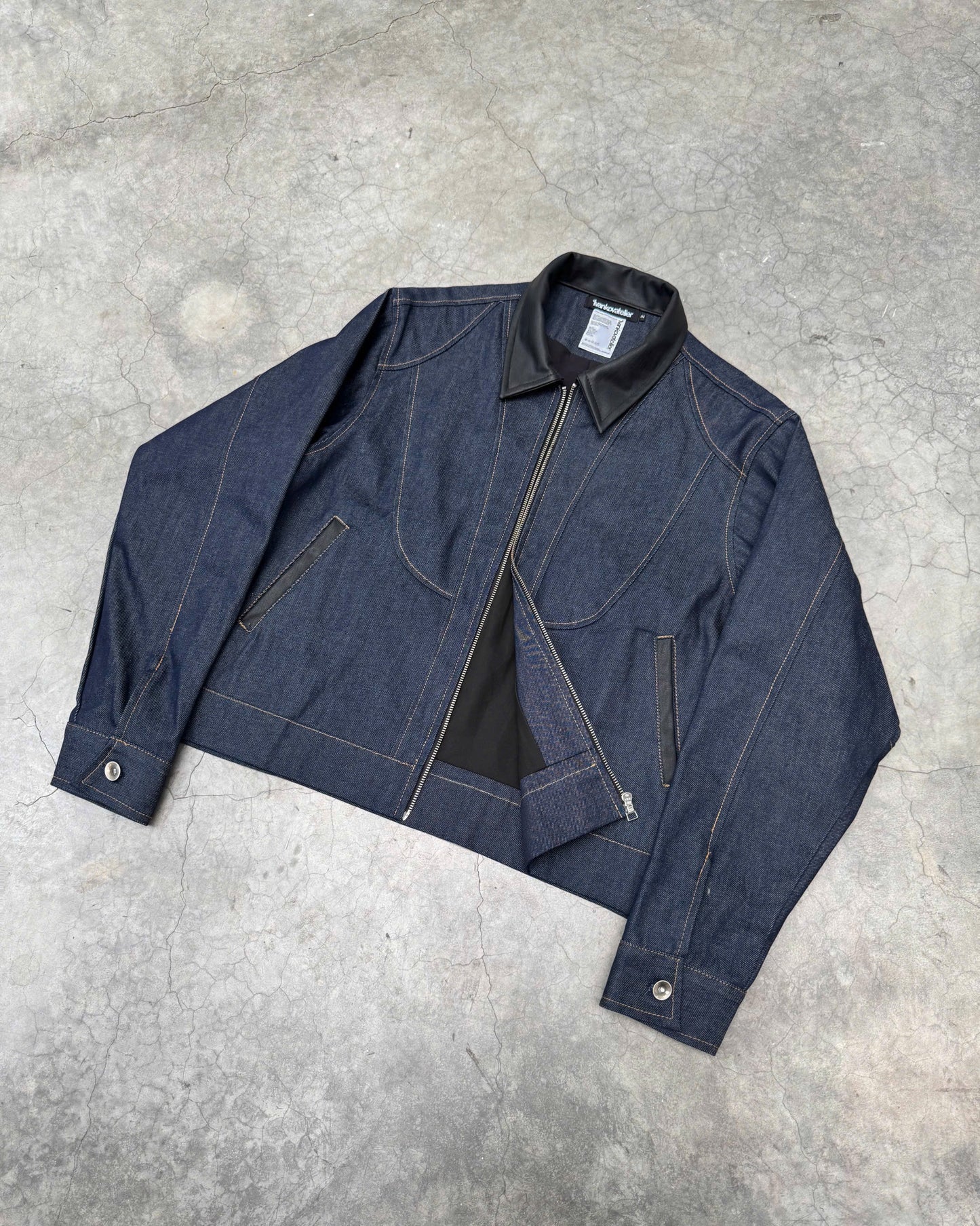 Pattern Zip Up Raw Denim Jacket