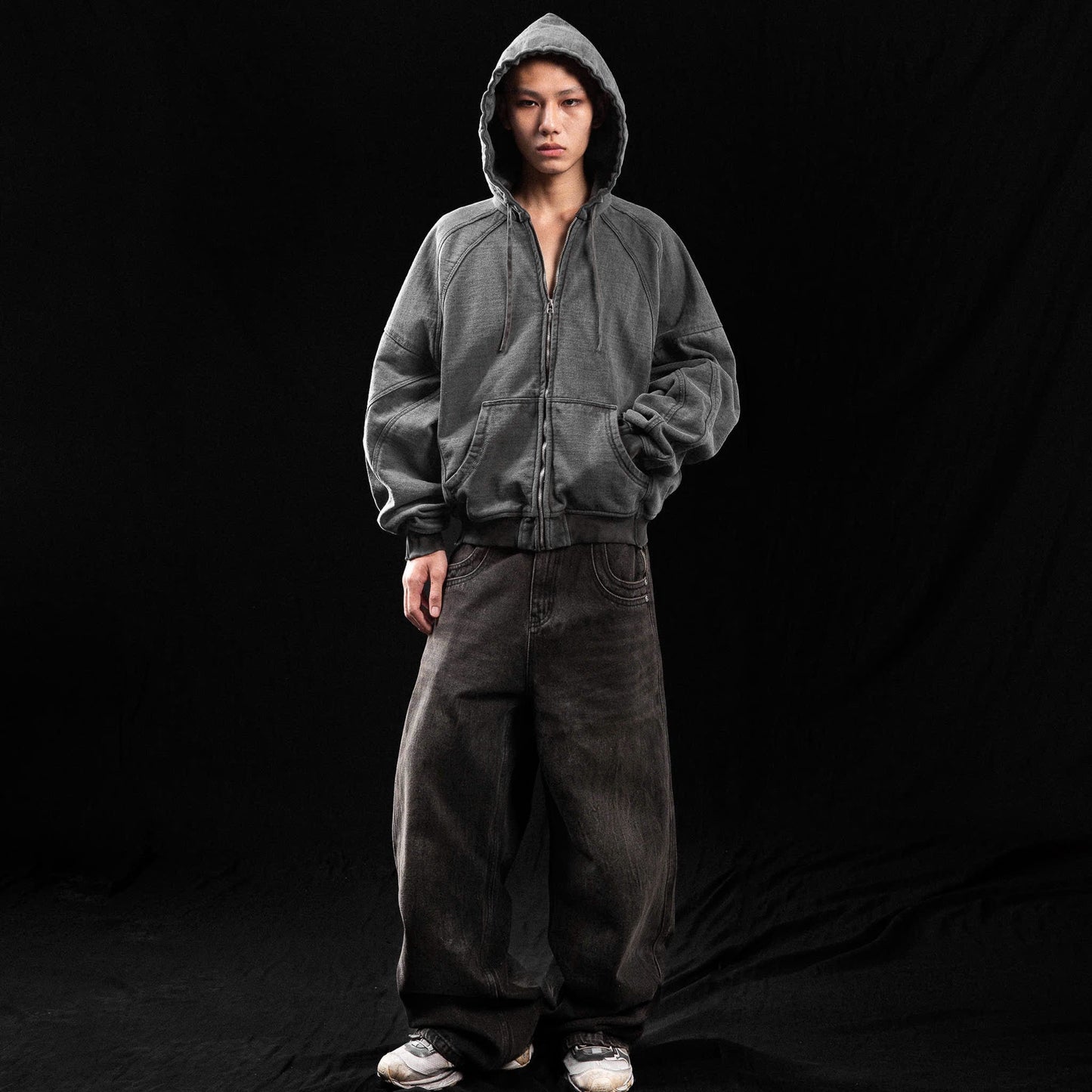 IVANKOV SPLICED WASHED HOODIE (GREY)