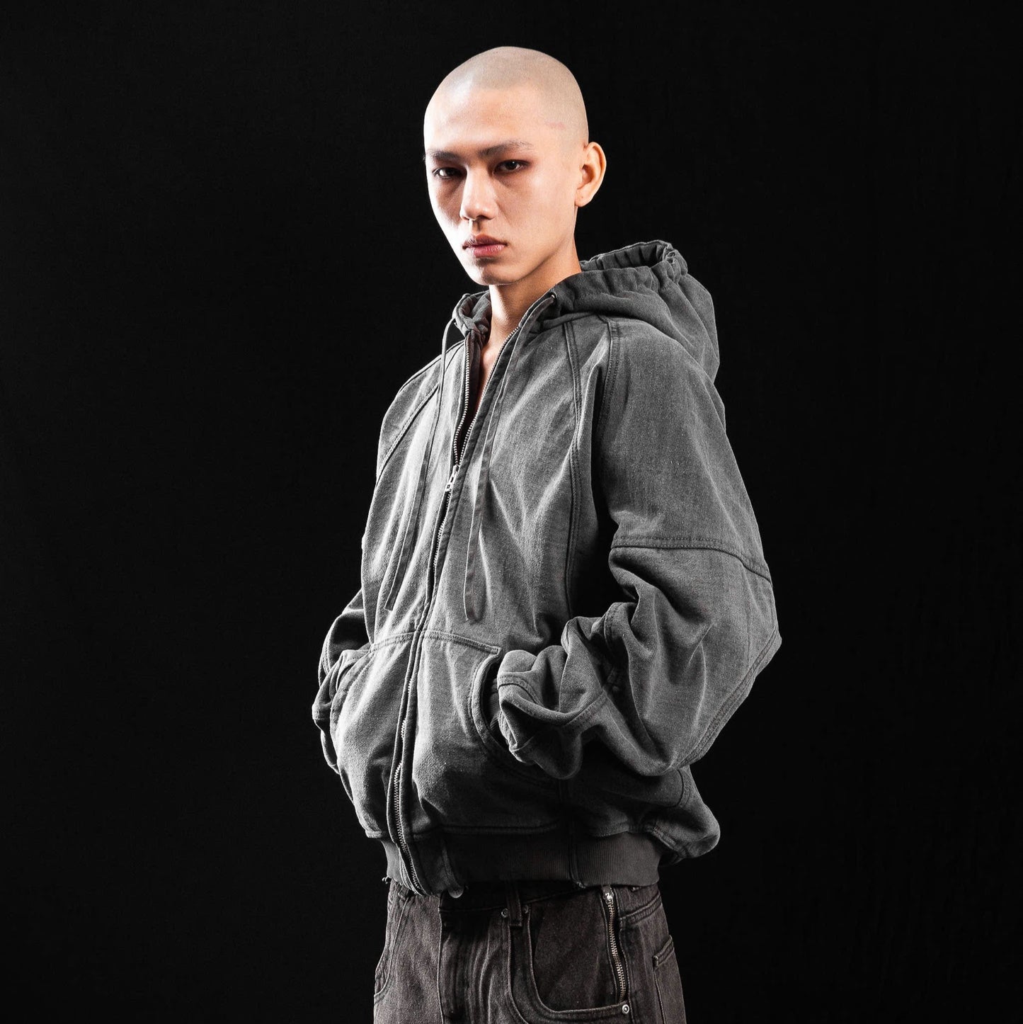 IVANKOV SPLICED WASHED HOODIE (GREY)