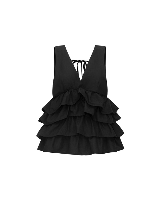MELANCHOLY ROSELLE TIERED TOP - Black