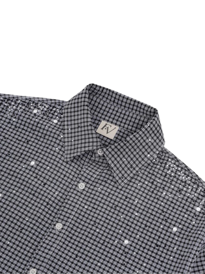 Plaid Rhinestone Boxy Shirt