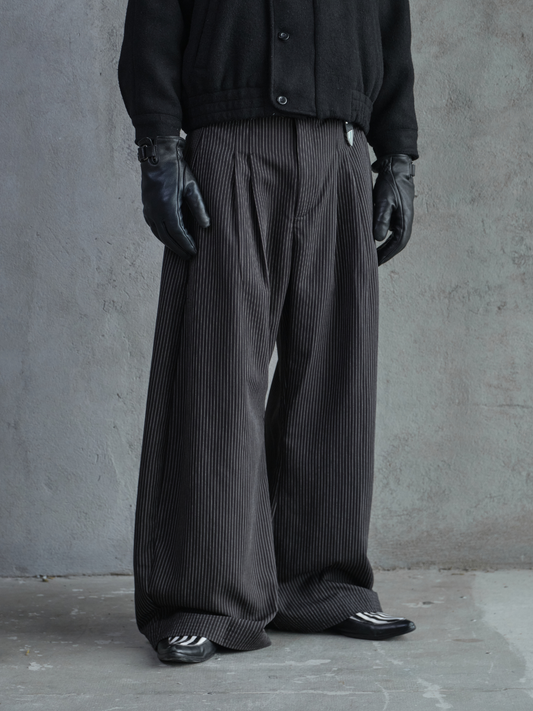 Plissé Striped Wide Pants