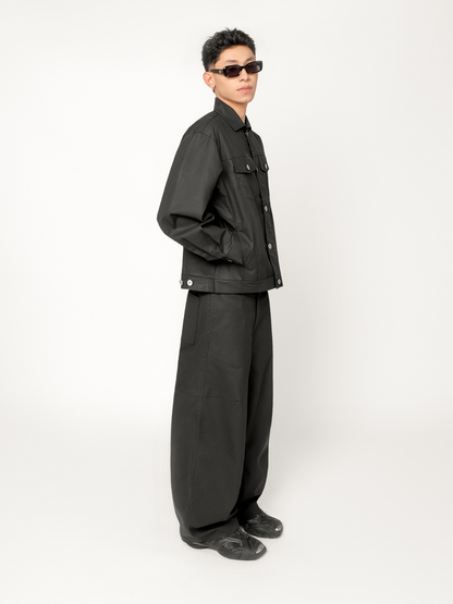 Black Oiled Curve Pants