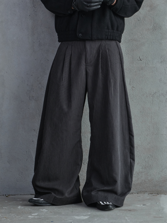 Plissé Striped Wide Pants