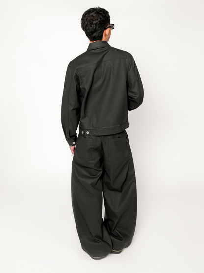 Black Oiled Curve Pants