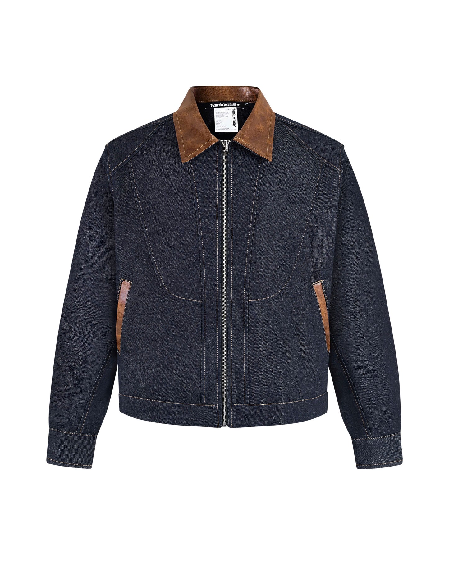 Hybrid Pattern Zip Up Raw Denim Jacket