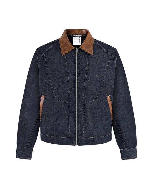 Hybrid Pattern Zip-up Raw Denim Jacket