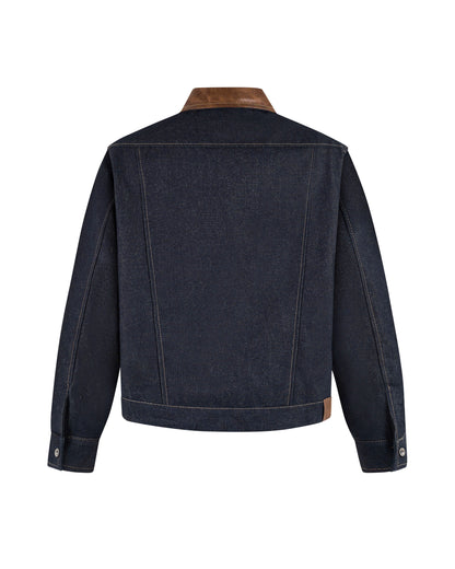Hybrid Pattern Zip Up Raw Denim Jacket
