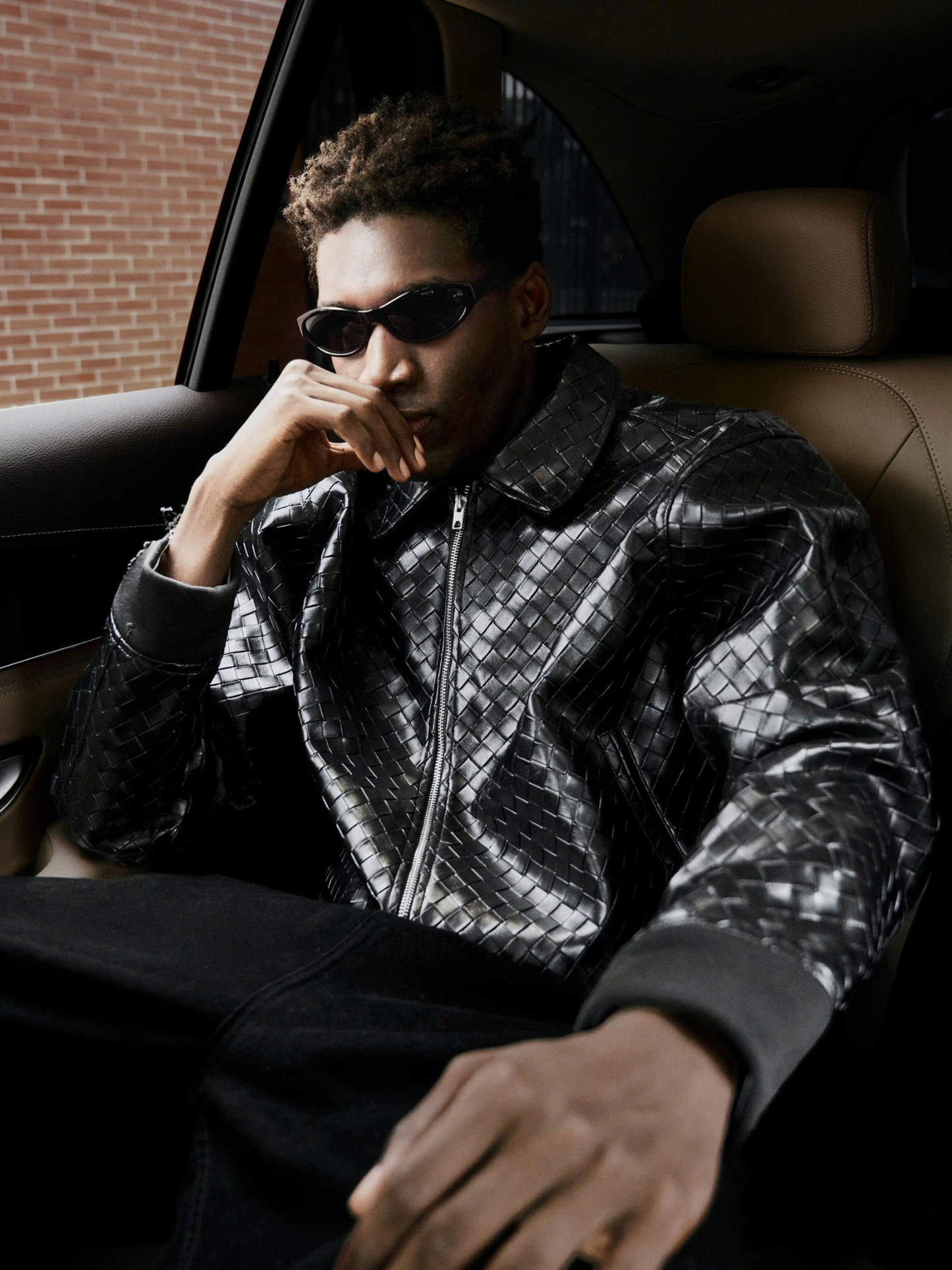 Faux Woven Leather Bomber