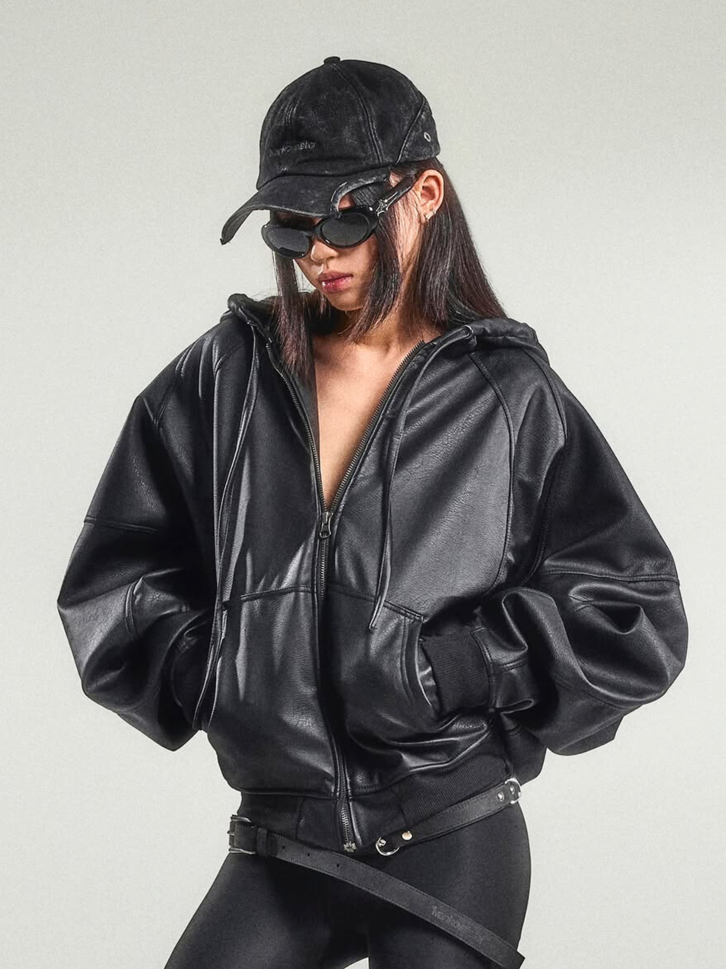 Oversized Leather Zip Hoodie