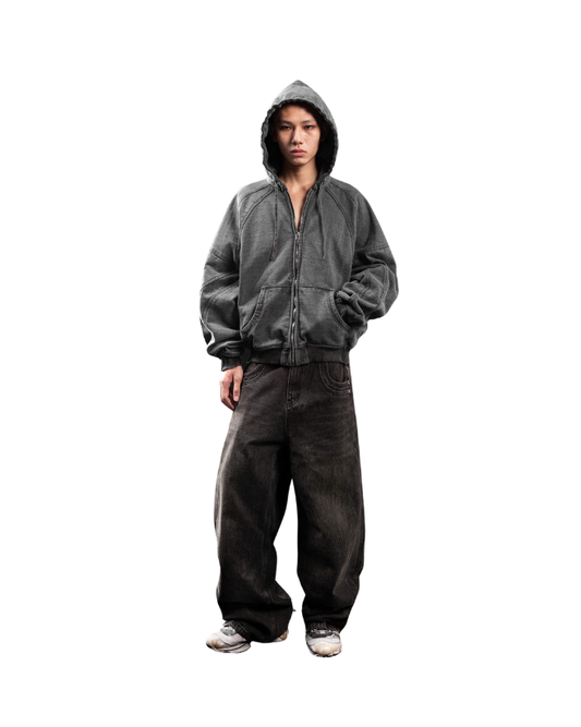 IVANKOV SPLICED WASHED HOODIE - Grey