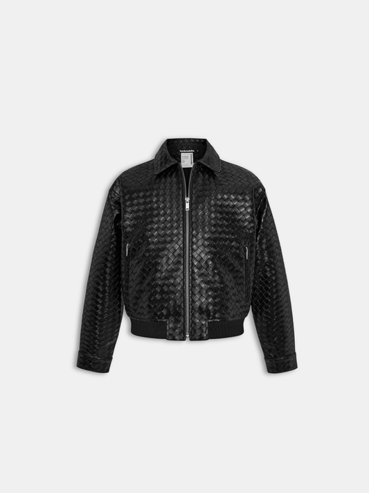Faux Woven Leather Bomber