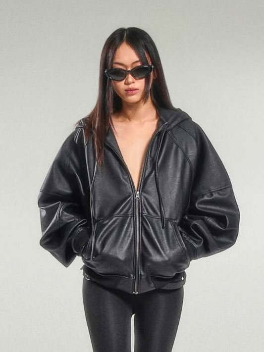 Oversized Leather Zip Hoodie