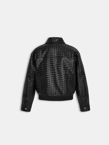 Faux Woven Leather Bomber