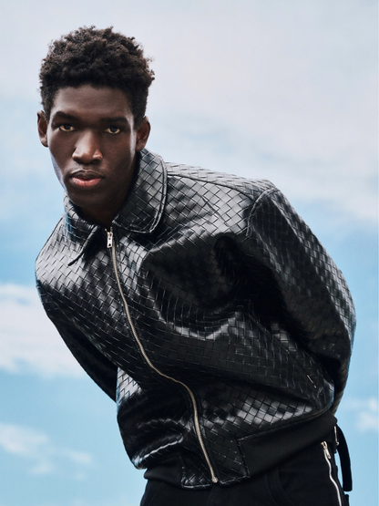 Faux Woven Leather Bomber