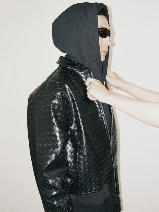 Faux Woven Leather Bomber