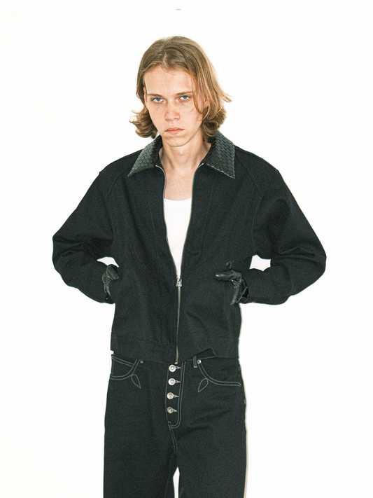 Pattern Zip-up Khaki Jacket
