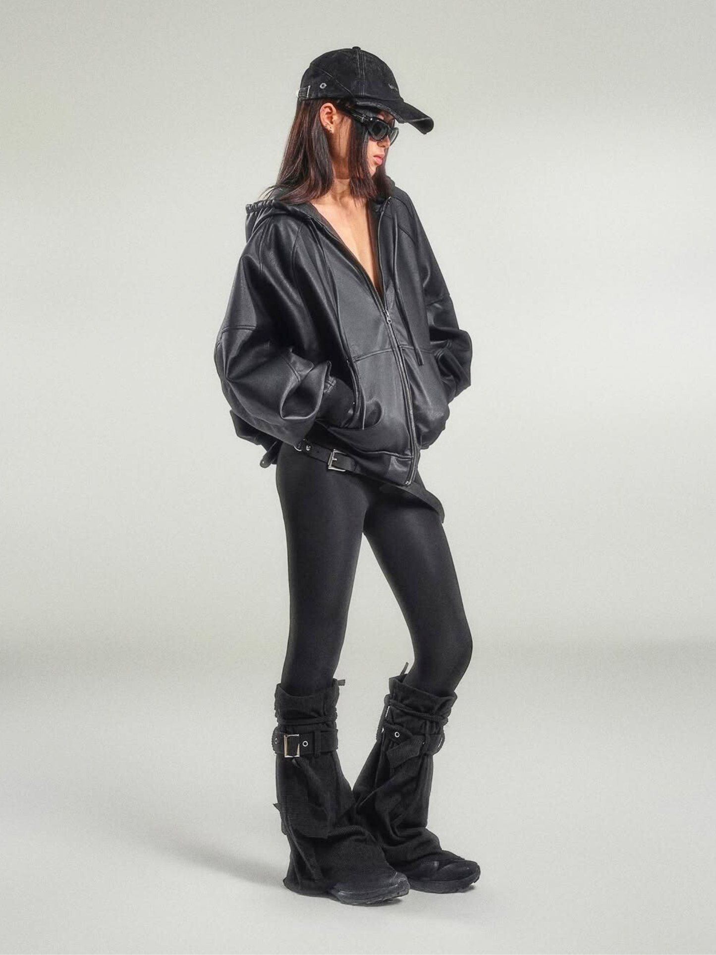 Oversized Leather Zip Hoodie