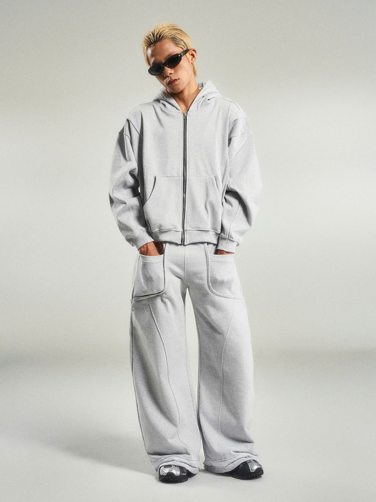Pattern Oversized Zip-up Hoodie
