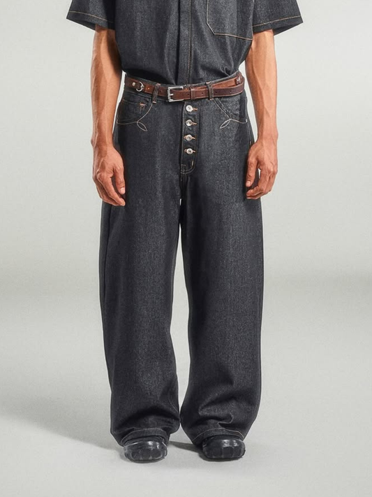 Fly Button Raw Denim Pants