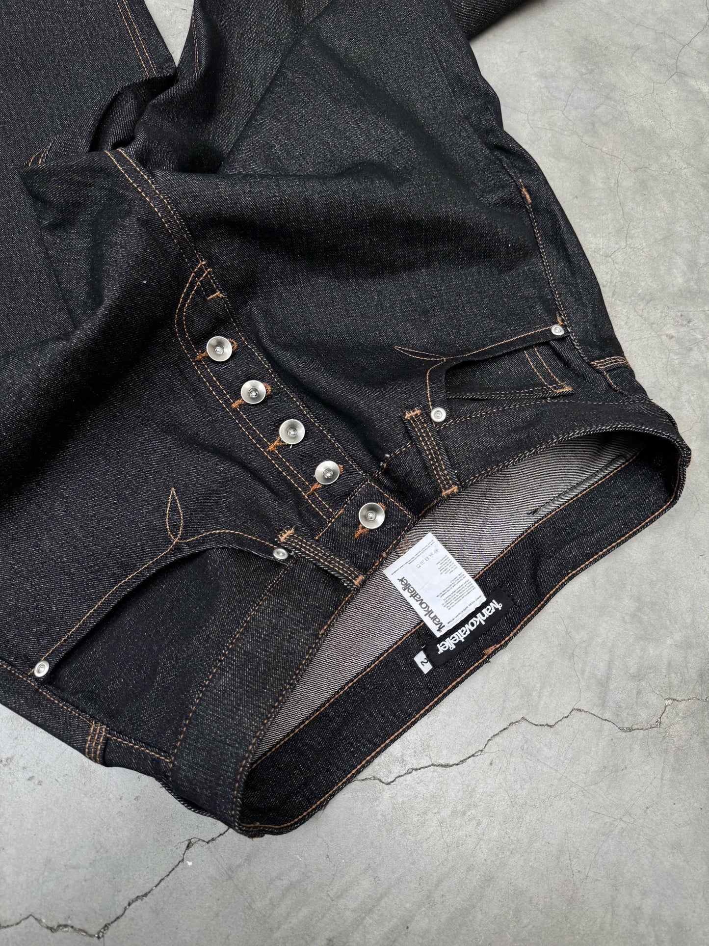 Fly Button Raw Denim Pants