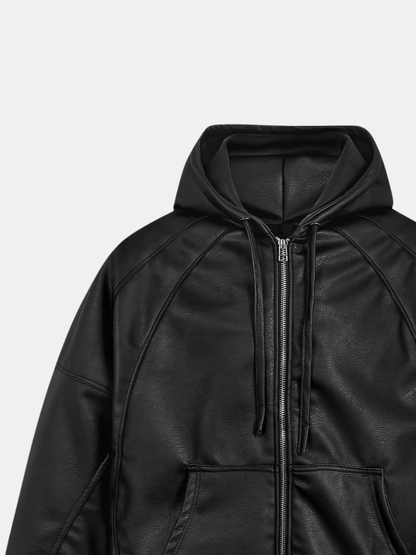 Oversized Leather Zip Hoodie