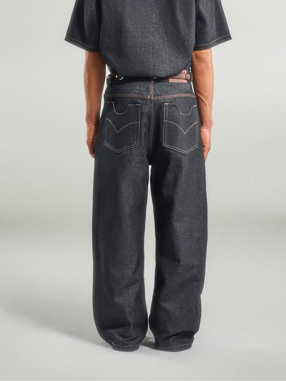 Fly Button Raw Denim Pants
