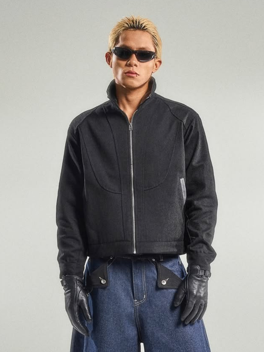 Pattern Zip-up Khaki Jacket