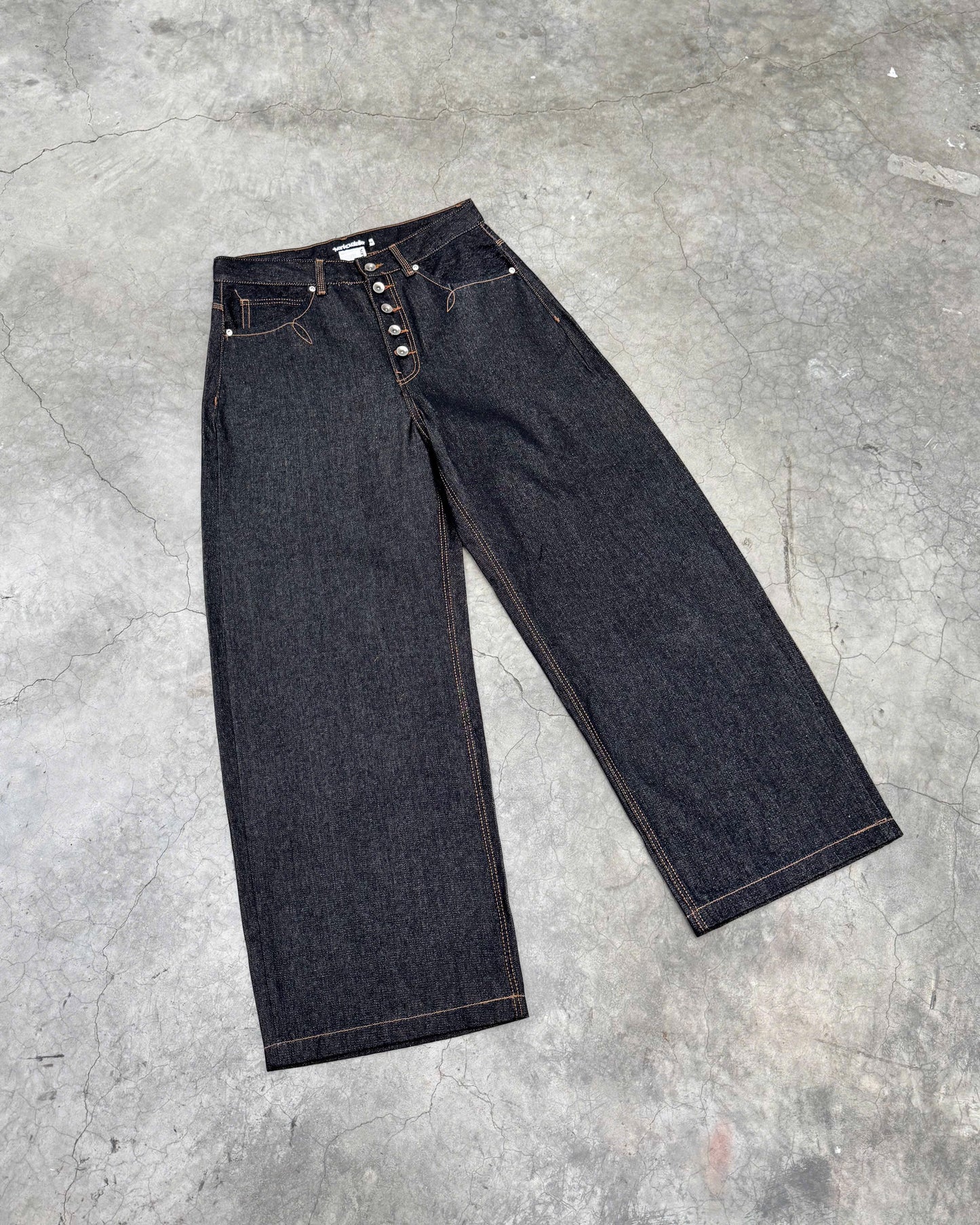 Fly Button Raw Denim Pants