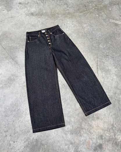 Fly Button Raw Denim Pants