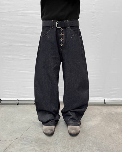 Fly Button Raw Denim Pants