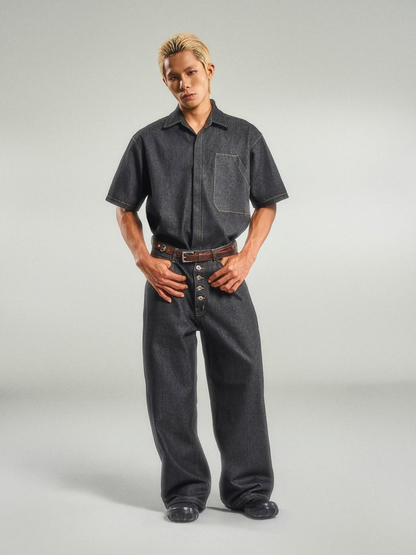 Fly Button Raw Denim Pants