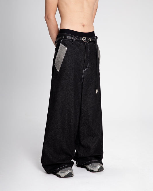 Contrast Pocket Raw Denim Pants