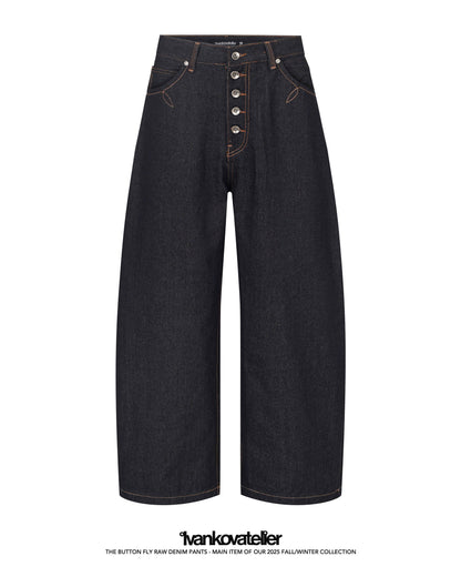 Fly Button Raw Denim Pants