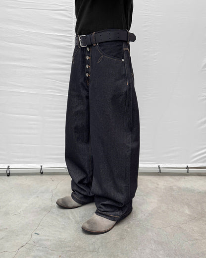 Fly Button Raw Denim Pants