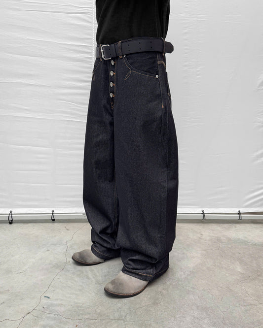 Fly Button Raw Denim Pants