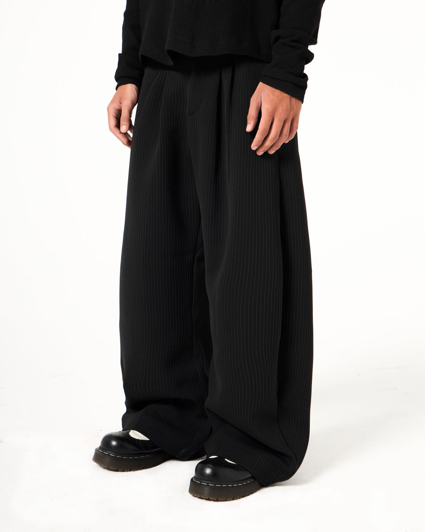 Plissé Striped Wide Pants