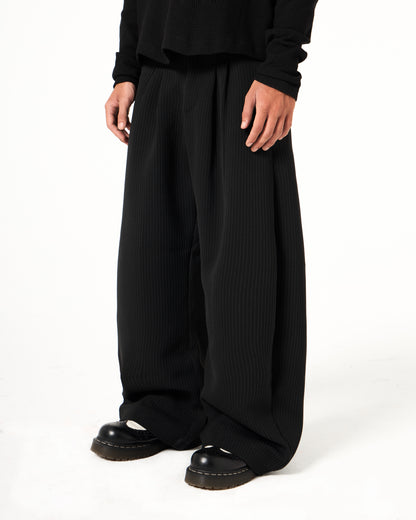 Plissé Striped Wide Pants