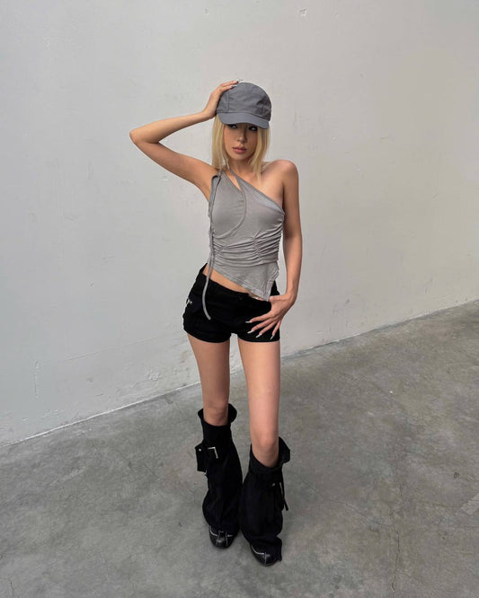SAGITTARIUS.APLUS ODILA SHIRRING TOP (LIGHT GREY)