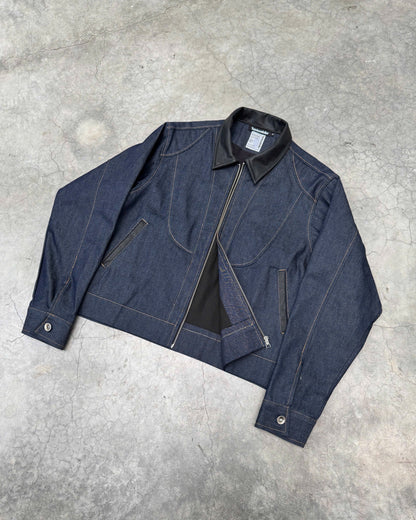 Pattern Zip Up Raw Denim Jacket