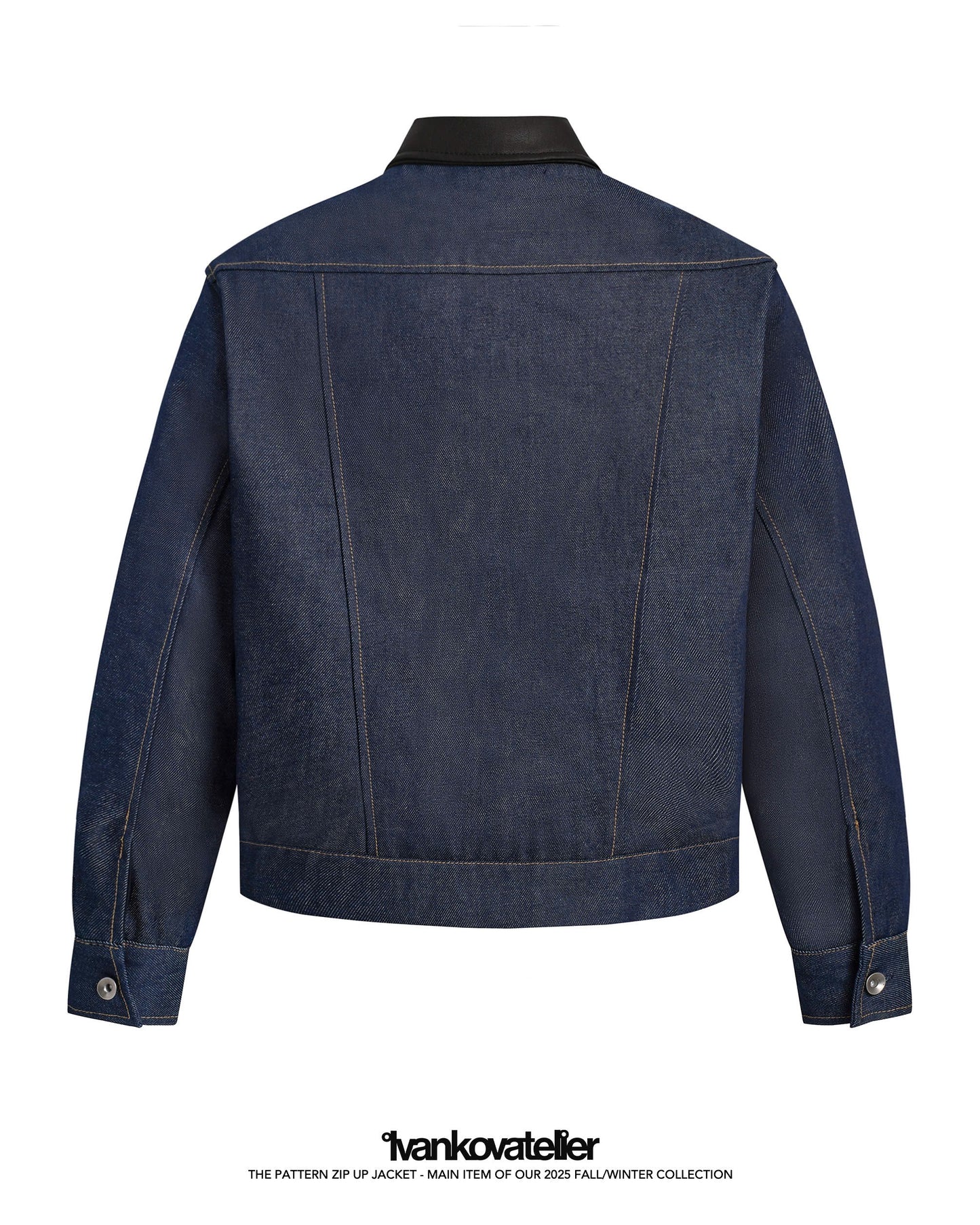 Pattern Zip Up Raw Denim Jacket