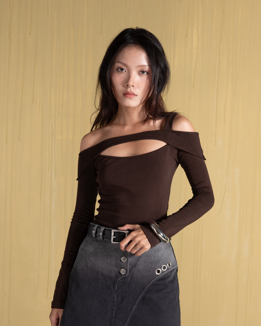 SEMBLANCE ASYMMETRICAL TOP (BROWN)