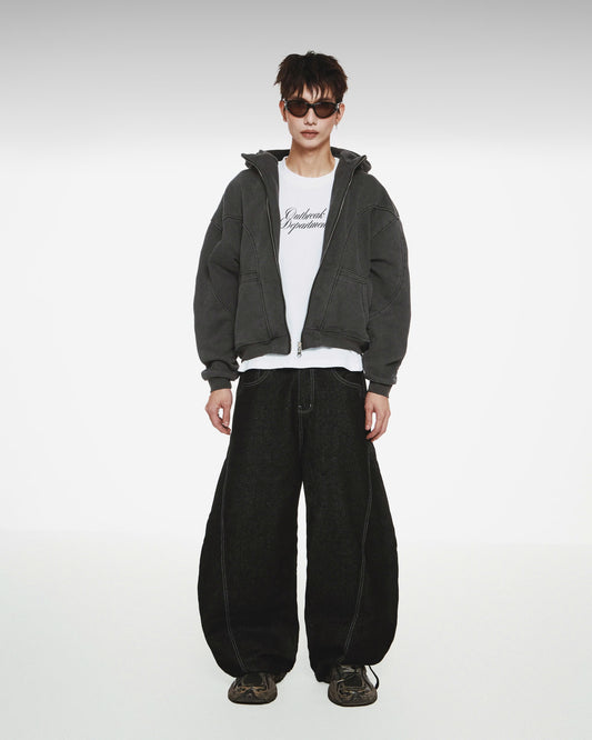 OUTBREAK CURVED WIDE LEG PANTS (BLACK)
